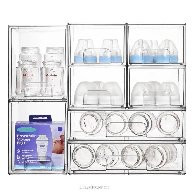 Stackable Storage Drawers Set of 5/8 Clear Plastic Organizer Bins for Nursery Bottle Station and Beauty Supplies Vanity Bathroom Cabinet Pantry Organization Multi-Size Flexible Design BPA-Free Safe With Separate Halloween StickerH3EasyHouseAA47HomeFixMart