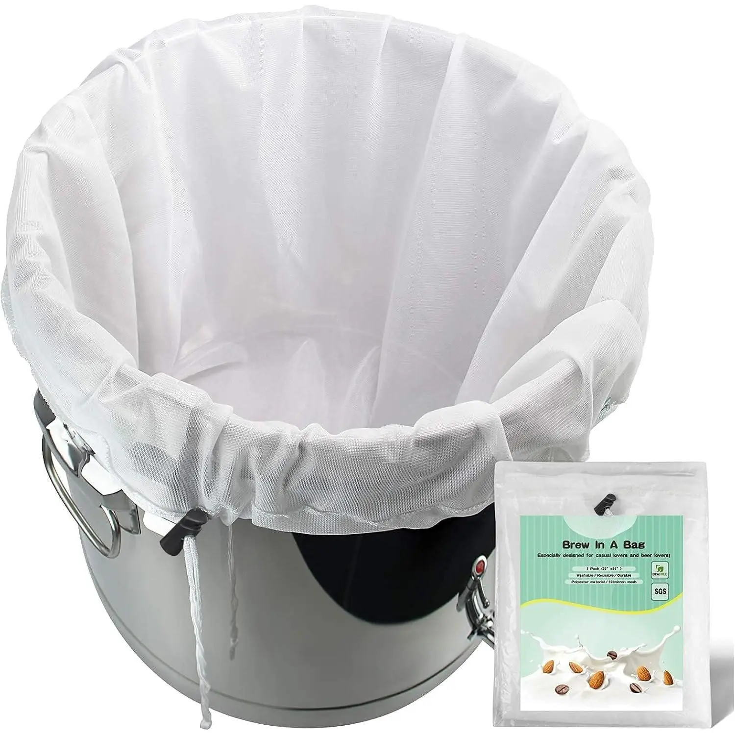 Brew Bag  2 Pack 22"×26" 250 Micron Fine Mesh Bag for  | 5 Gallen with Drawstring for Fruit Cider  Grape  Press Drawstring Straining Brew in a Bag