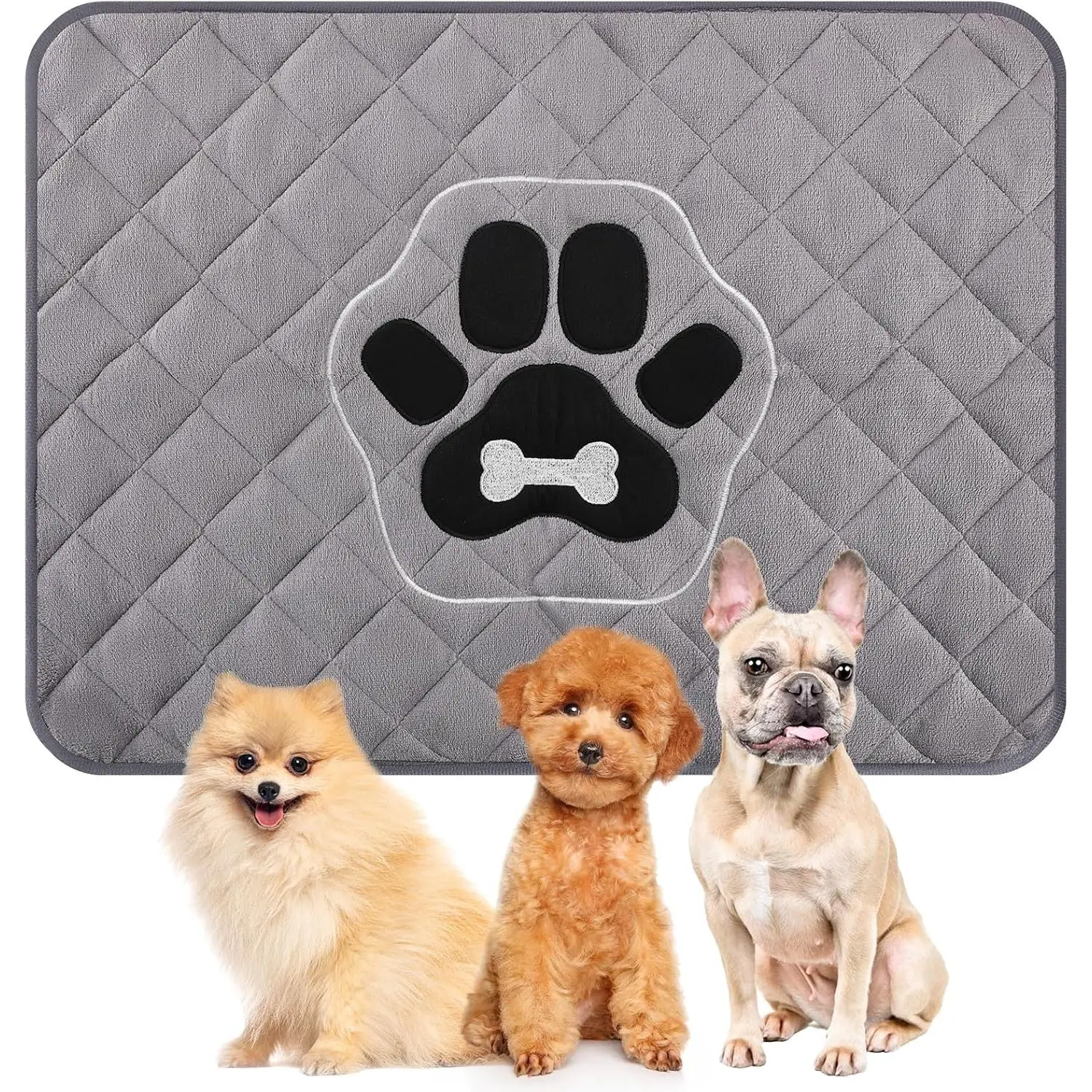 Pee Pad for Dogs 18"x24", Washable  Pee Pad with TPU  & Non-Slip Bottom, Thick  Quilted Puppy  Mat for Crate, , Floor, Grey