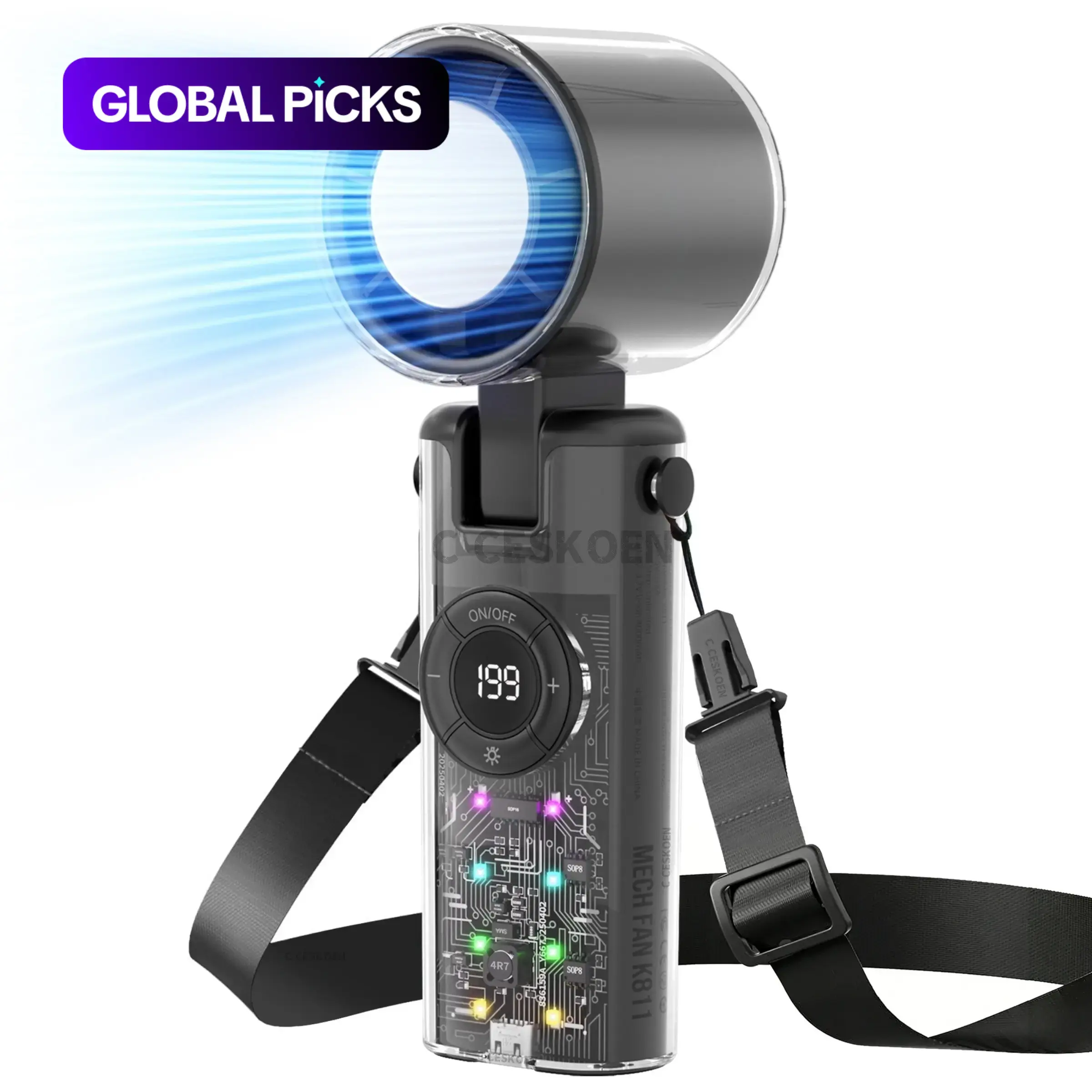 Handheld Portable Turbo Fan with Cold Compress, 135° Adjustable 199-Speed, White Flashlight & RGB Color Changing Light, 4000mAh USB Rechargeable Foldable Fan for Travel, Outdoor, Vacation, Concerts Cordless Rechargeable Fan Adjustable Fans #GLOBAL PICKS