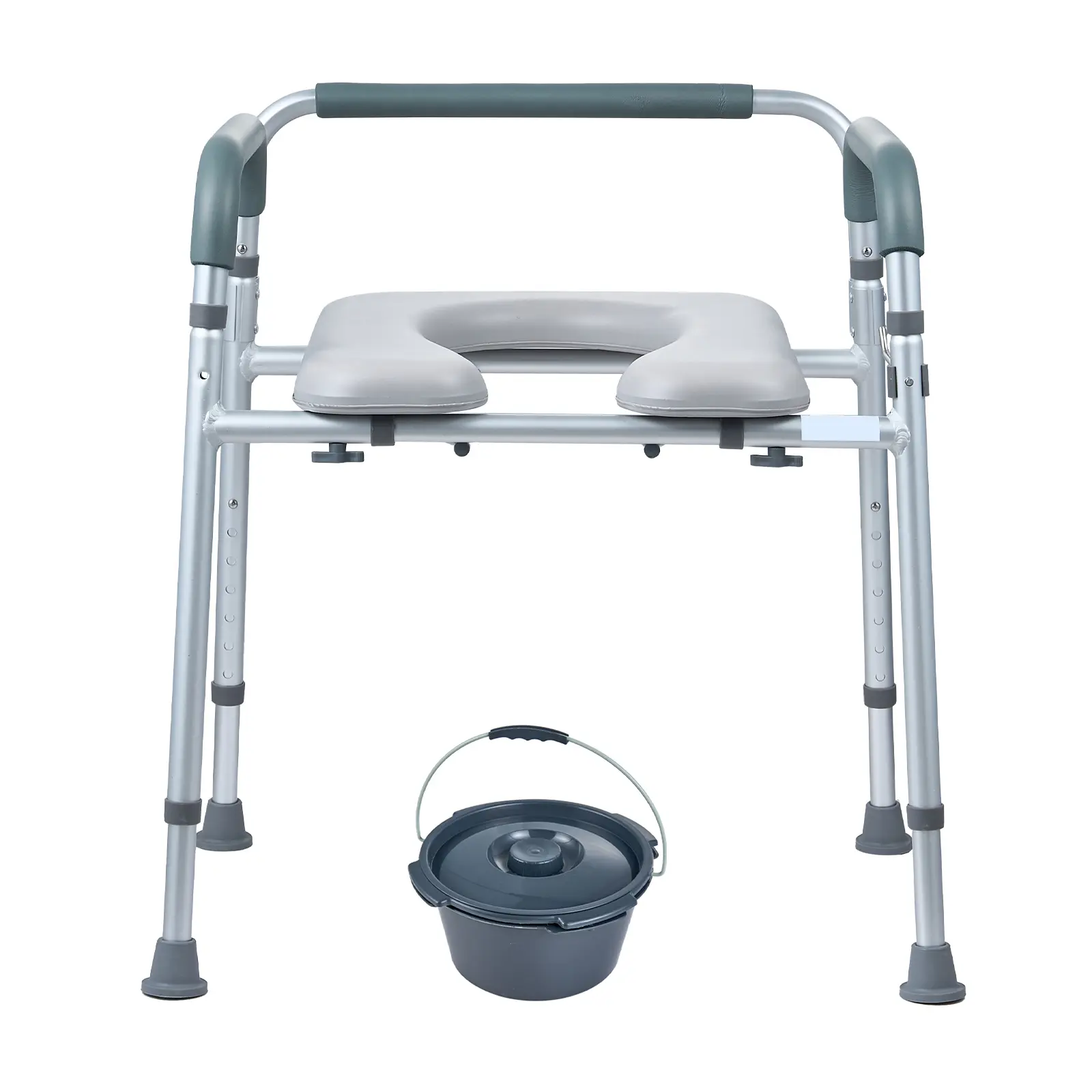 Commode Chair, Bedside Commode with Padded Seat and Arms, 5.8 L Volume Capacity, 5.8L Removable Bucket, 7-Level Adjustable Height