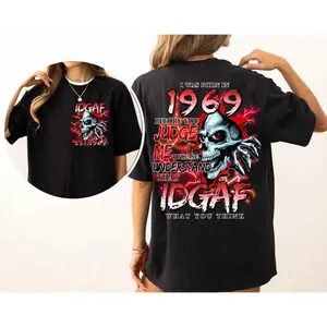 Graphic T-Shirt Custom Est.1969 I Was In 1969 IDGAF GenX 2 Side Graphic Print Tee, Vintage Gen X Casual Streetwear Unisex Shirt, Full Color Fashion Cotton Tee, Summer Camiseta Verano, Relaxed Fit for Men Women, Oversized Style, Multiple Sizes
