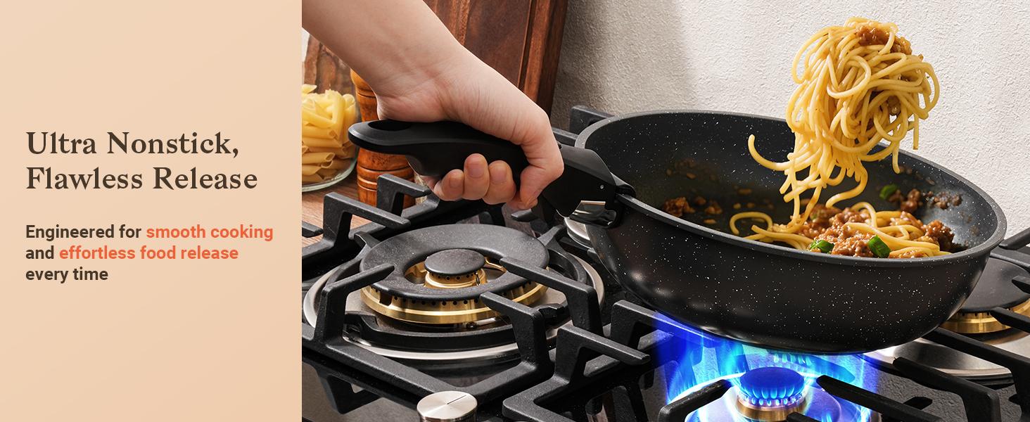 15Pcs Pots and Pans Set Non Stick, Cookware Sets with Detachable Handle, Nonstick RV Kitchen Cooking Tools Removable Handles, Oven Safe, Induction Fast, Stackable Induction Cookware,Black