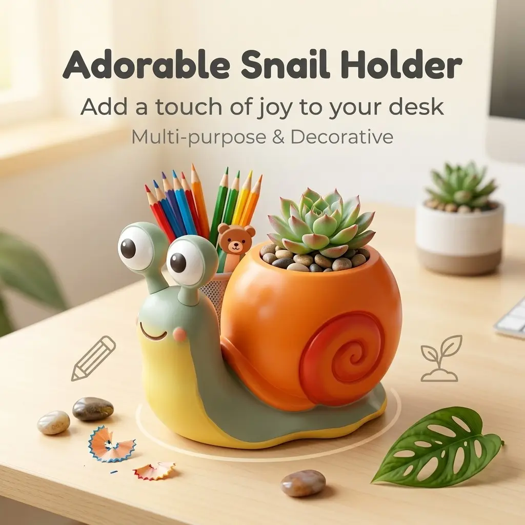Cute Snail Flower Pot, Gardening Supplies, Decorative Home Decor Ornament, Desktop Pen Holder, Resin Craft, Collectible Gift, Back-To-School Season
