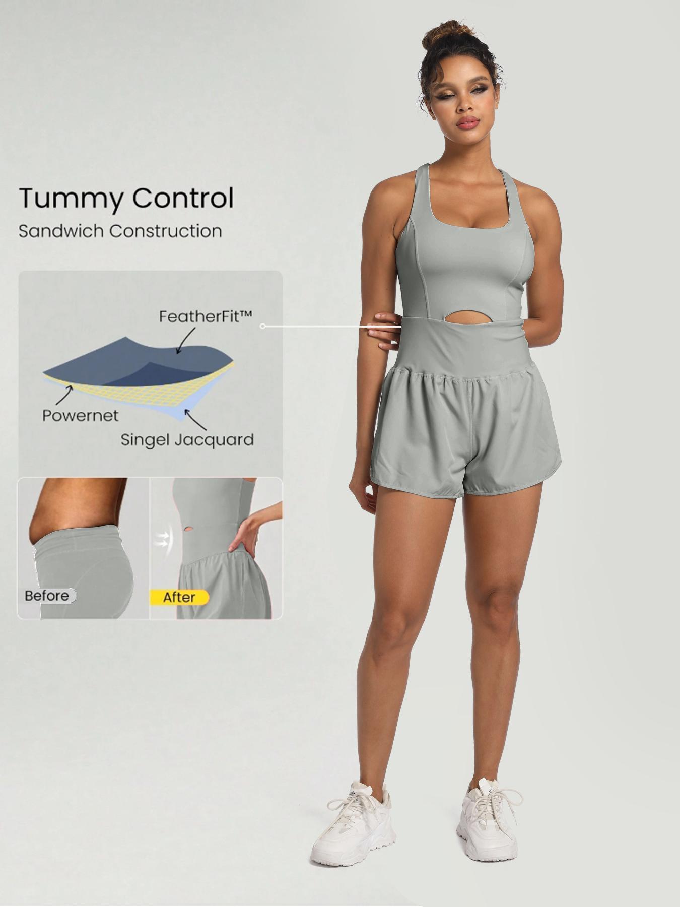 Women's Solid-Color Racerback Sports Romper, Athletic Workout Romper with Removable Chest Pads, High Waisted Romper, Casual Comfy Breathable Sleeveless Jumpsuit for Yoga, Gym and Workouts, Stretch Sportswear for All Seasons