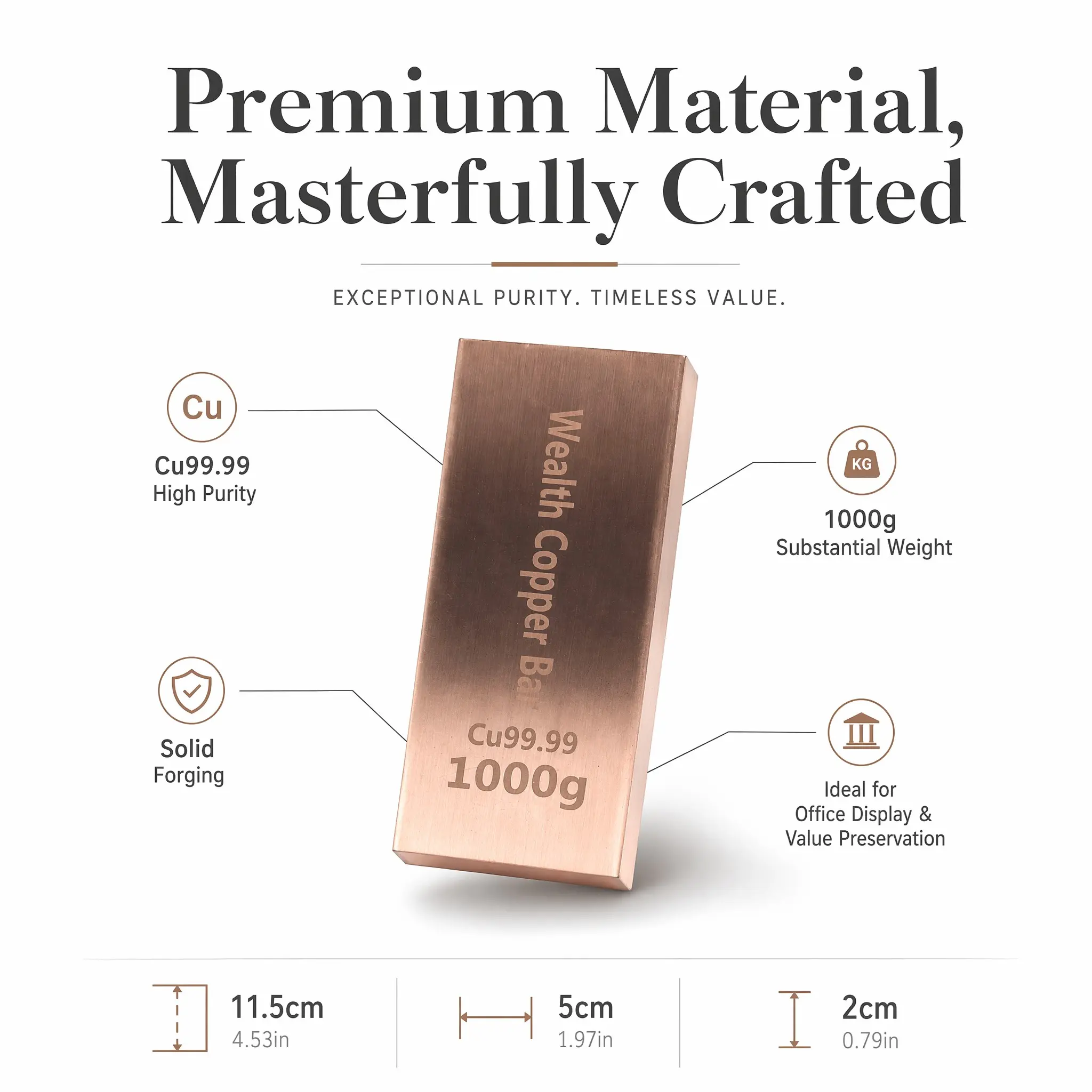 Special Offer 1000g Office Desk Decor, High Purity Copper Bar Cu99.99, Investment Collection, Office Decoration Copper Plate