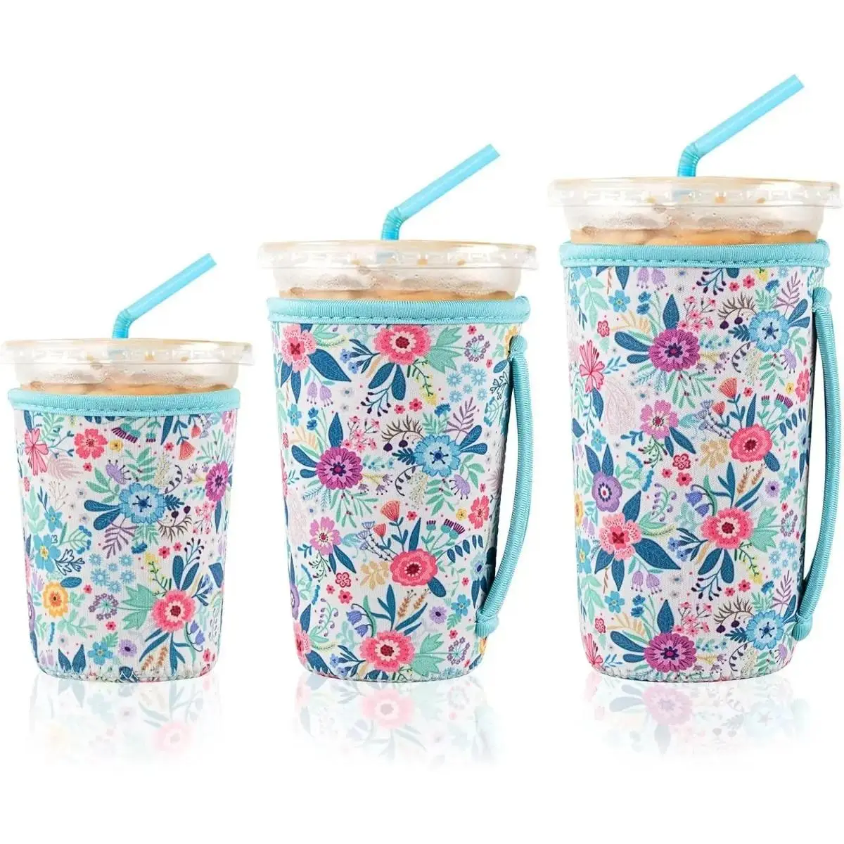 Cozy Morning Coffee Aesthetic Vibe Reusable Neoprene Cup Sleeves for Iced Coffee, Insulated Accessory with Handle Contour for Daily Commute, Office, and Spill-Proof Protection