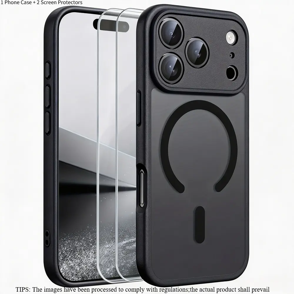3 In 1 Luxury Translucent Matte Hard Acrylic Magnetic Phone Case Set With 2 Screen Protectors, Full Lens Shockproof Protection Support Wireless Charging For iPhone 17 Pro Max 17 Pro 17 Air 17