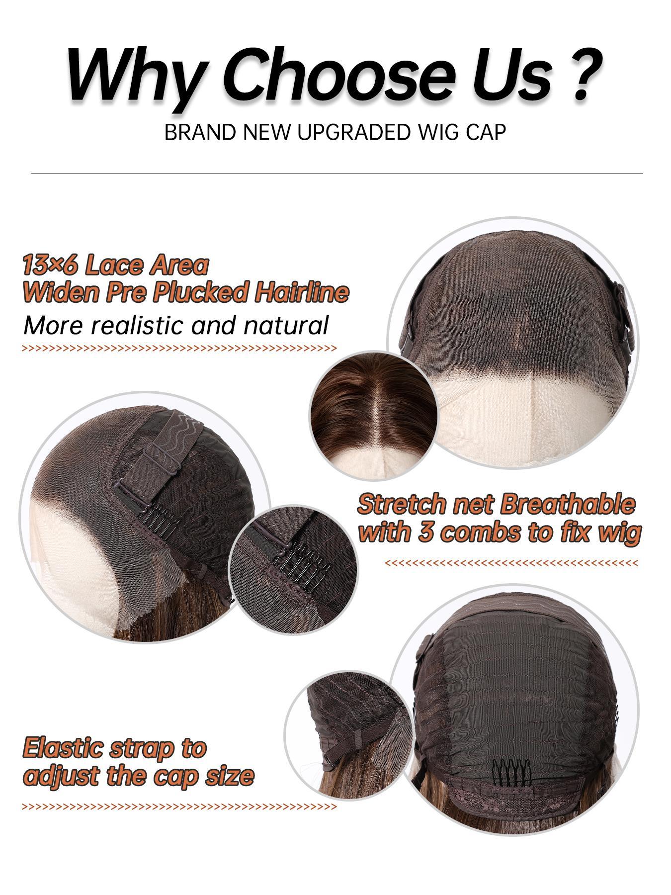 Topshe 13x6 HD Lace Front Wig, Medium Length Wavy Hair, Comfortable Breathable Women's Wig, High-Temperature Resistant, Heat Resistant Wigs