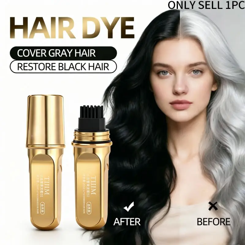 Temporary Root Touch‑Up Stick, gray hair retouch & root recolor, precision pointed comb‑tip, pocket‑friendlycompact size, fast‑dry for quick gray root coverage, minimal smudging, soft natural hair tone, natural finish, perfect for casual styling scenarios