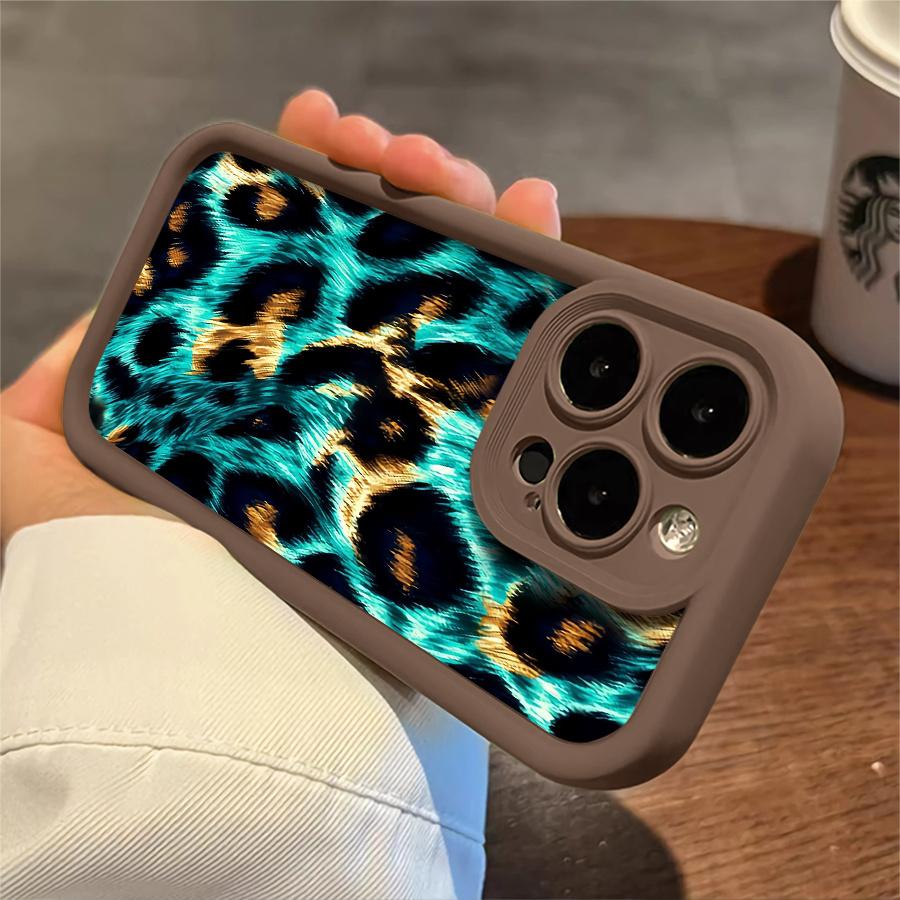 Phone Case: 1pc Turquoise Leopard Print Phone Case Suitable for Apple iPhone 17 E Air Pro ProMax iPhone16 15 14 Plus 13 12 Mini 11 X XS XR Shock Proof All Inclusive Lens Protection Personality Fashion You Can Give It