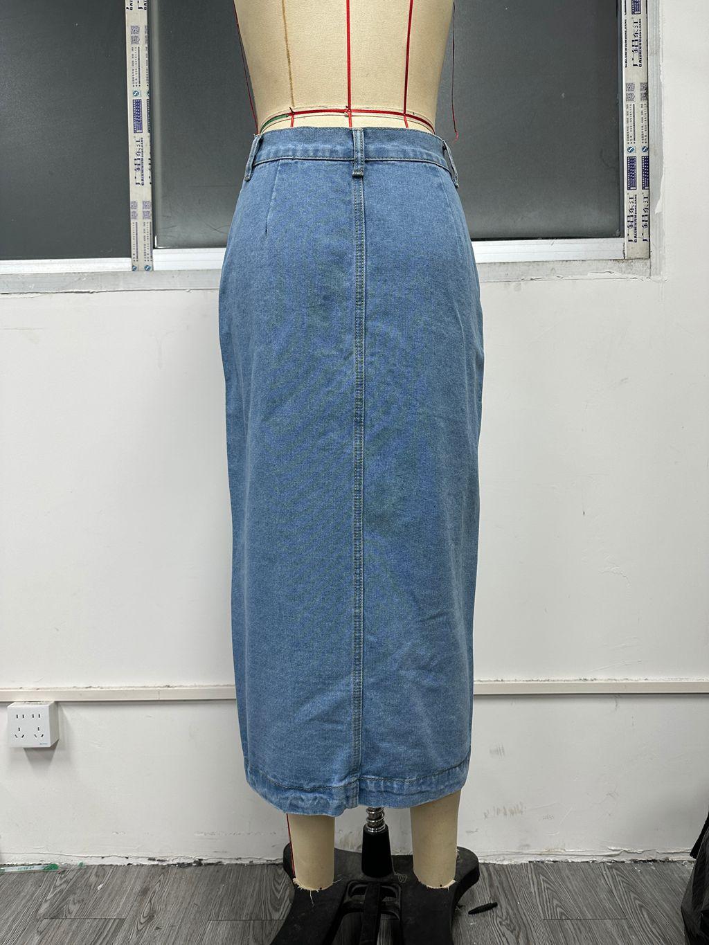 Women's clothing European and American INS irregular split denim high waist skirt