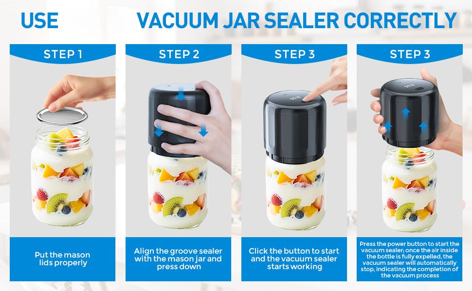 Upgraded Auto Stop Electric Mason Jar Vacuum Sealer Kit (Lids Included) for Wide & Regular Mouth Jars, Large Screen & Battery Level Display, Fully Automatic Portable Canning Food Storage Sealer