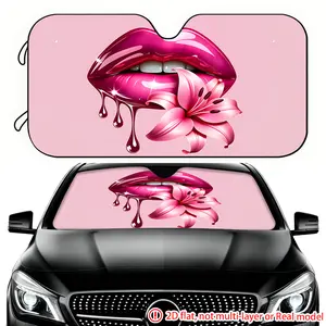 1pc red lip lily pattern car front sunshade effectively blocks sunlight, suitable for decorating the front windshield of RVs and SUVs
