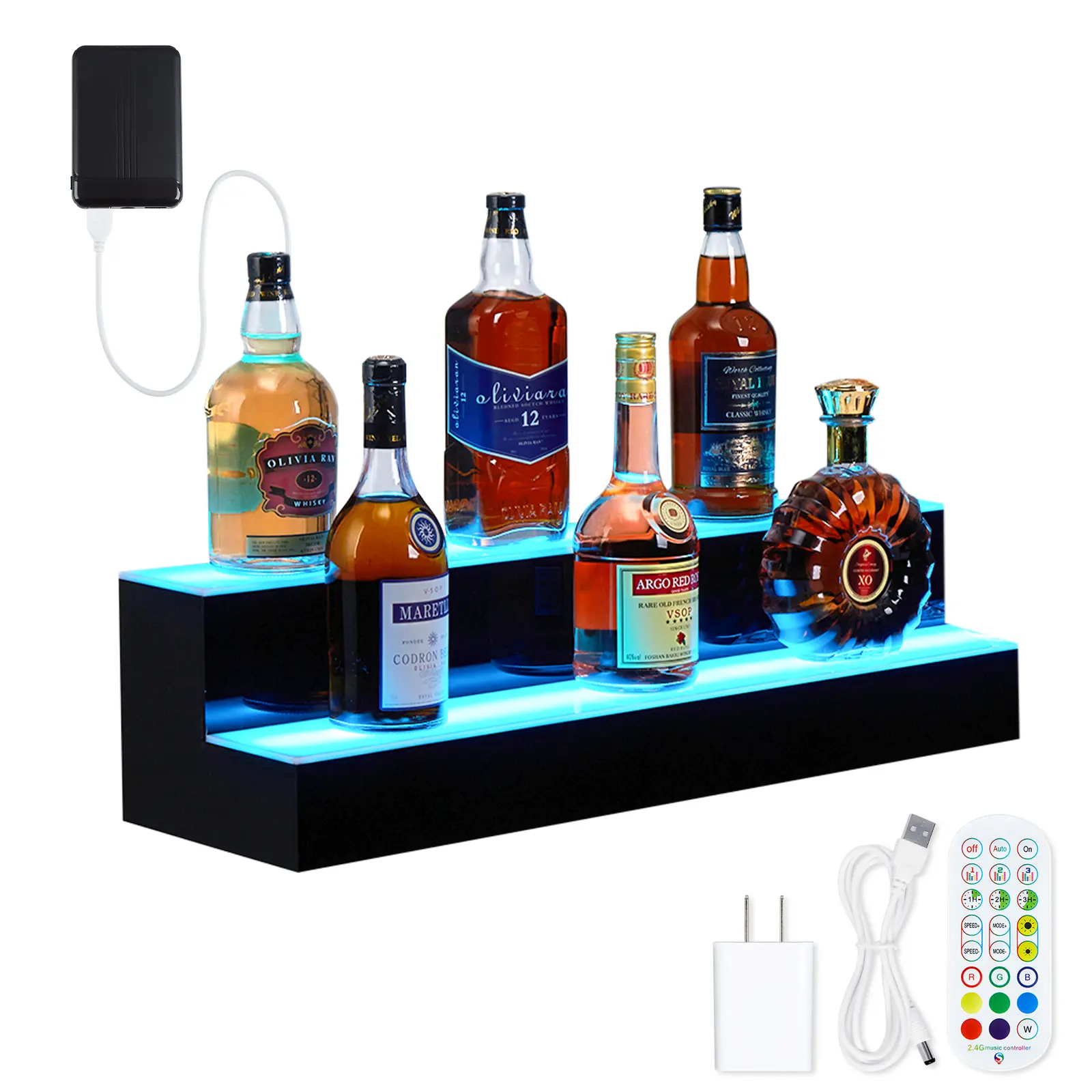 LED Lighted Liquor Bottle Display Shelf, Wall Mounted Acrylic Liquor Bottle Rack Bar Shelves with Remote & App Control, Illuminated Bottle Shelf for Home Bar