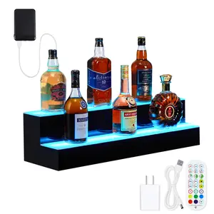 LED Lighted Liquor Bottle Display Shelf, Wall Mounted Acrylic Liquor Bottle Rack Bar Shelves with Remote & App Control, Illuminated Bottle Shelf for Home Bar