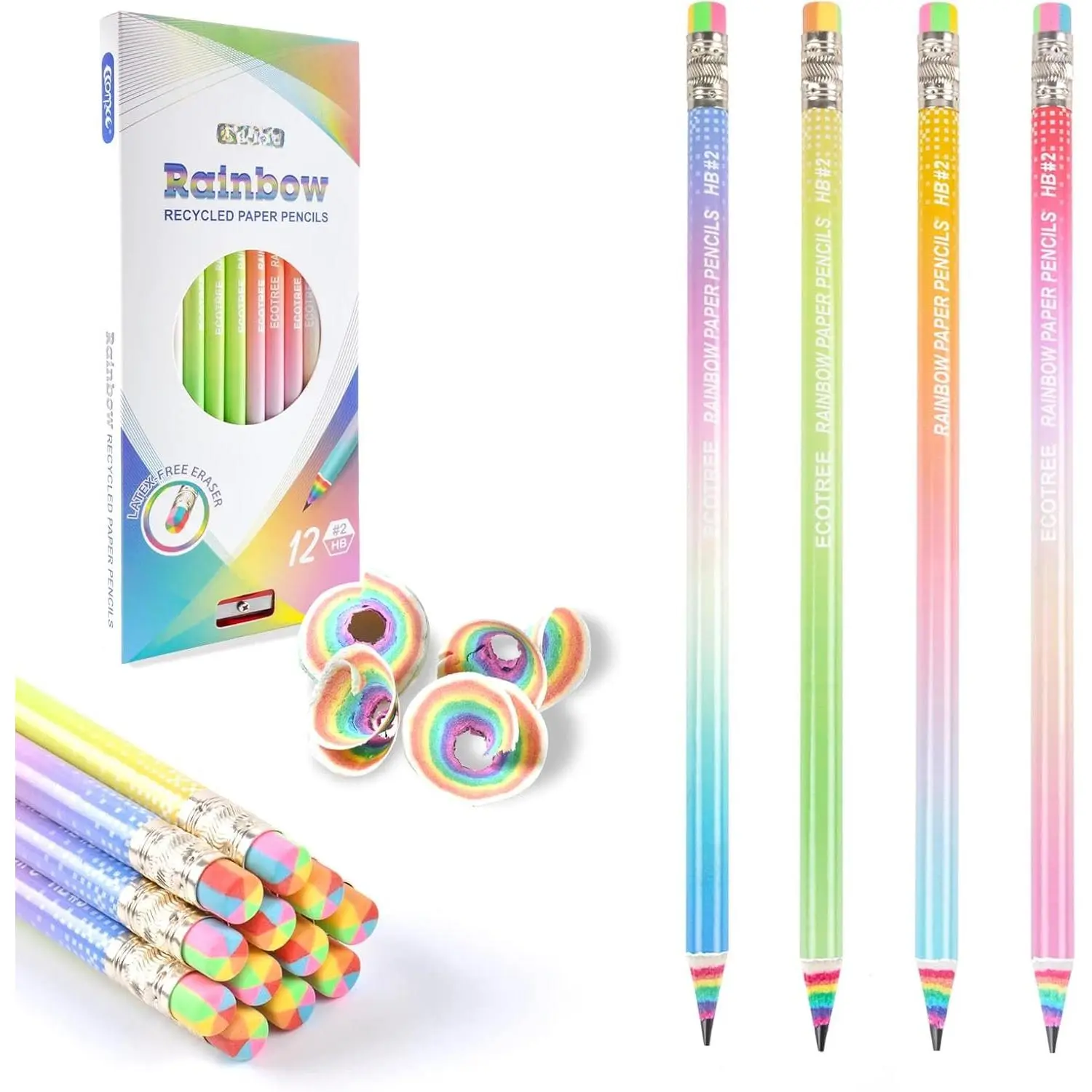 Pre-sharpened Pencils #2 Eco Rainbow Paper Pencil Cute Pencil for  Number 2 Pencils with Erasers for School, Writing, 12 Count