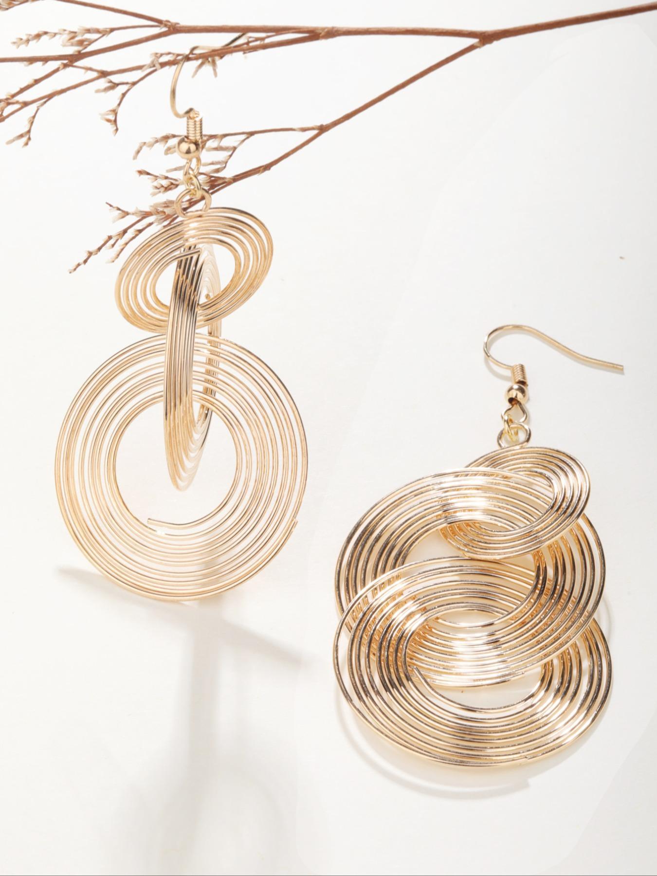 1 Pair Women's Elegant Fashion Dangle Earrings, Multi-layer Round Shaped Hoop Design Dangle Earrings, Casual Trendy Jewelry for Daily & Party