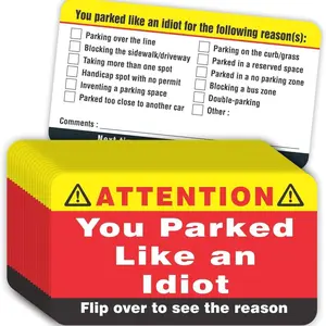 50x Funny Parking Warning Cards, You Park Like an Idiot Prank Notes, Humorous Car Accessories, Perfect for Friends and Family