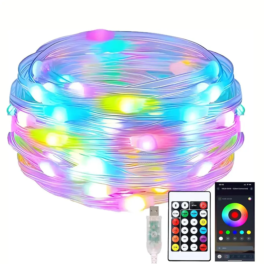 1PC Color Changing Fairy Lights with Remote,100LEDs Fairy RGB String Light, USB 32.8ft RGB Light Twinkle Bluetooth APP Control, Music Sync Lights Timer IP67 Waterproof for Halloween Christmas Indoor Outdoor Decor