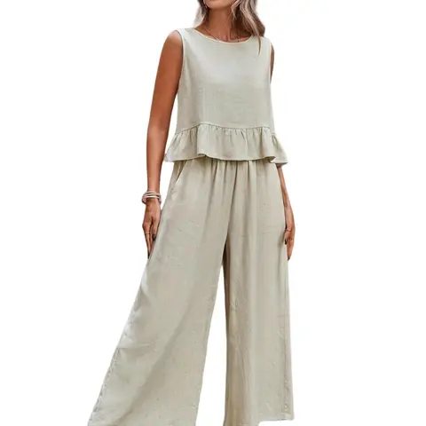 Women's Solid Color Tank Top & Wide-Leg Pants Set, Casual Everyday Loungewear, Minimalist Casual Lounge Outfit for Summer Daily & Outdoor Wear