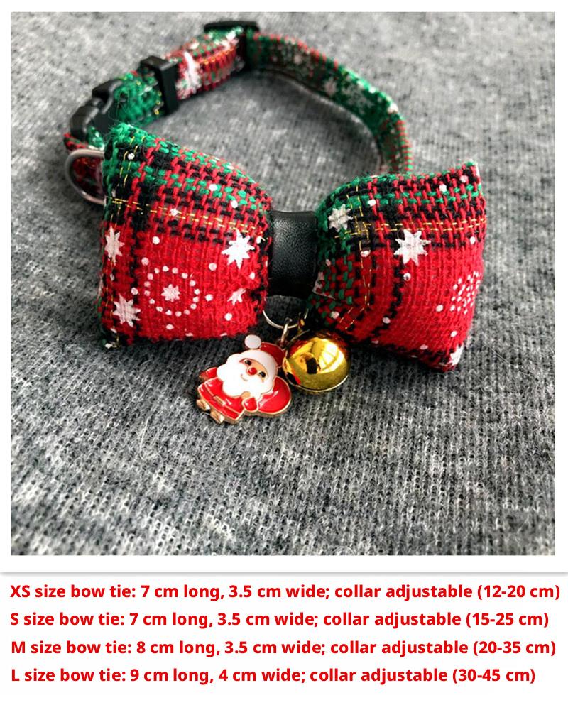 Christmas Plaid Pet Bandana Bow Tie Set - Adjustable Dog Cat Collar Accessory with Jingle Bell