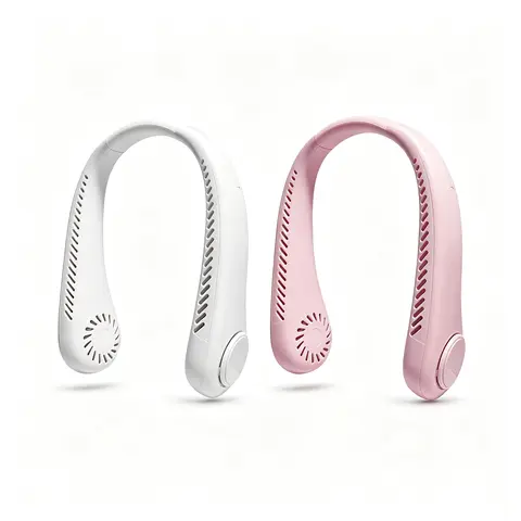 Lightweight U-shaped wearable fan, suitable for travel, commuting, outdoor and office use in summer.