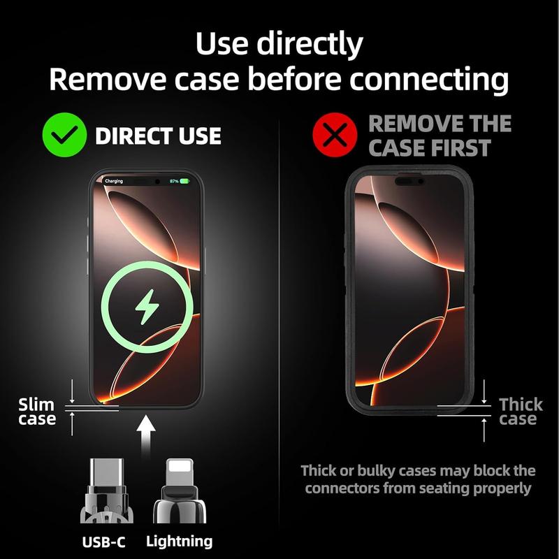 2-Pack 1M Black 4-in-1 High-Speed USB Charger Cables with Breathing Light - Universal Fit for iPhone 16/15/14/13/12/11 Pro Max, iPad, Samsung Galaxy, MacBook & Most Tablets