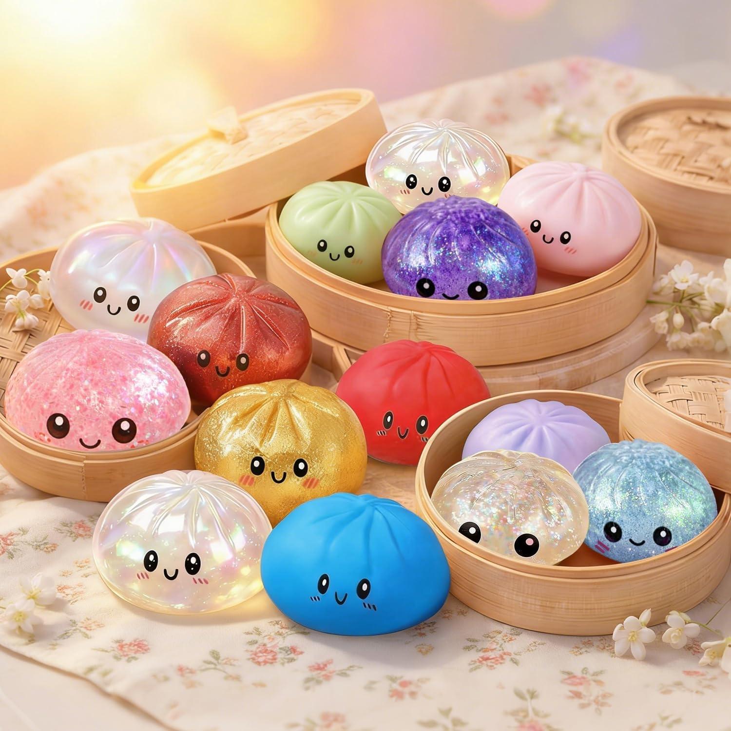 [Blind Box]2026 New Glitter Dumpling Squishy with Steamer Box, Soft Sensory Fidget Steamed Bun Squeeze Tool for Adult Stress & Anxiety Relief,