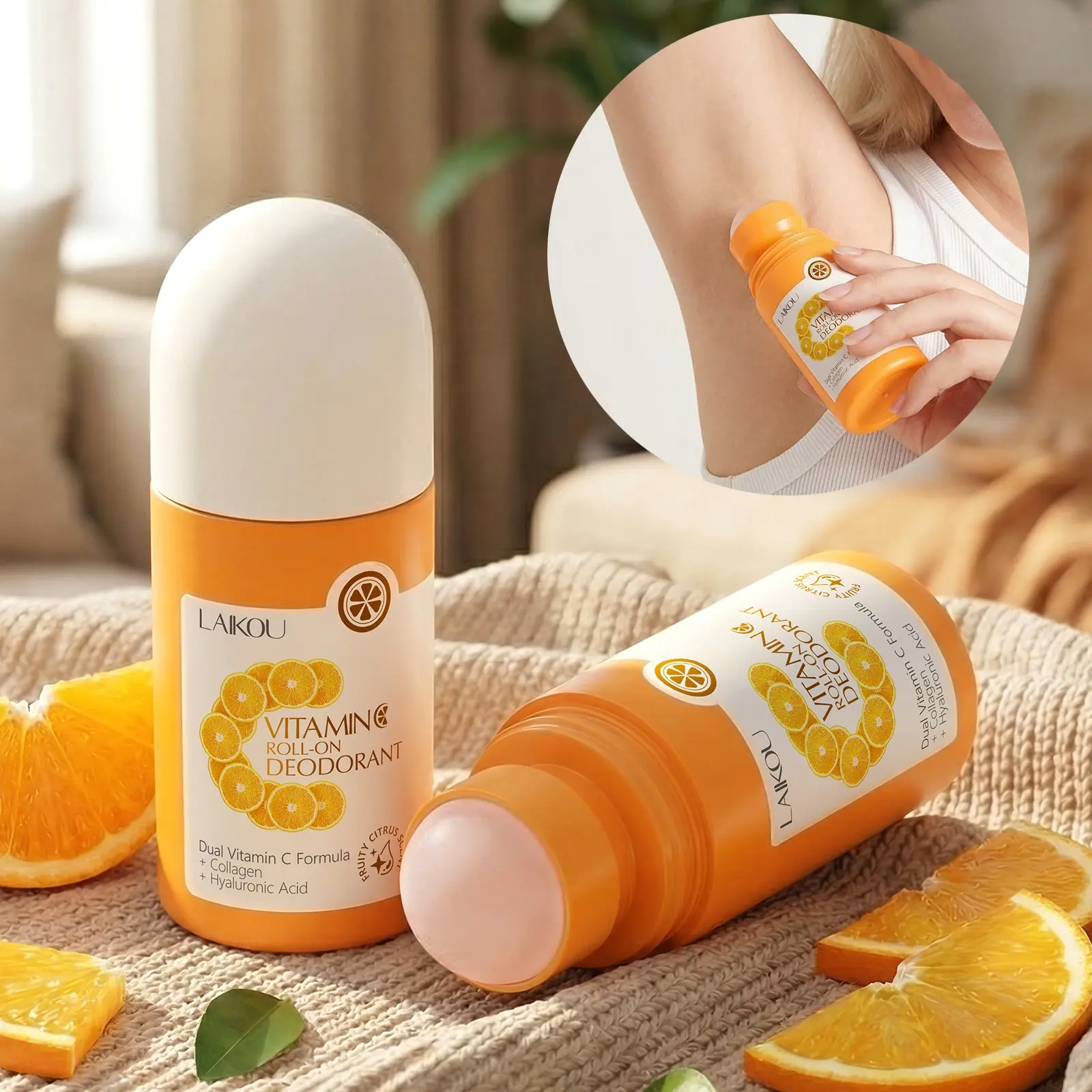 LAIKOU Non-Sticky Roll-On Non Aerosol Deodorant 2-Piece and Portable Travel Razor Combination,Fresh Citrus Scent Quick-Drying Underarm Care Kit for Travel, Gym and Sports, Refreshing Kit with Waterproof Organizer Bag for Odour Control