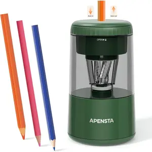 Rechargeable Electric Pencil Sharpener, Adjustable Tip Thickness, Auto Stop, Type-C Charging, Fits 7-8mm Wooden Colored Pencils, Portable for Home Office School Use, Green