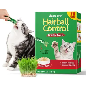 Just Try 20 Tubes Creamy Lickable Cat Treats, Healthy Cat Grass Treats, Hairball Control Relief Functional with Taurine & Vitamin E for Cats