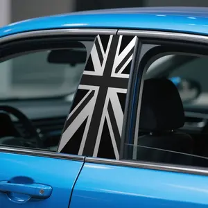 2D Flat, 2pcs British Flag Car Stickers - Waterproof & Scratch-Resistant PVC Decals, 2D B-Pillar Decoration for All Vehicles, Black & Silvery Union Jack Design, Trendy & Stylish Vehicle Modification, Car Decal Stickers, Vehicle Customization, Classic