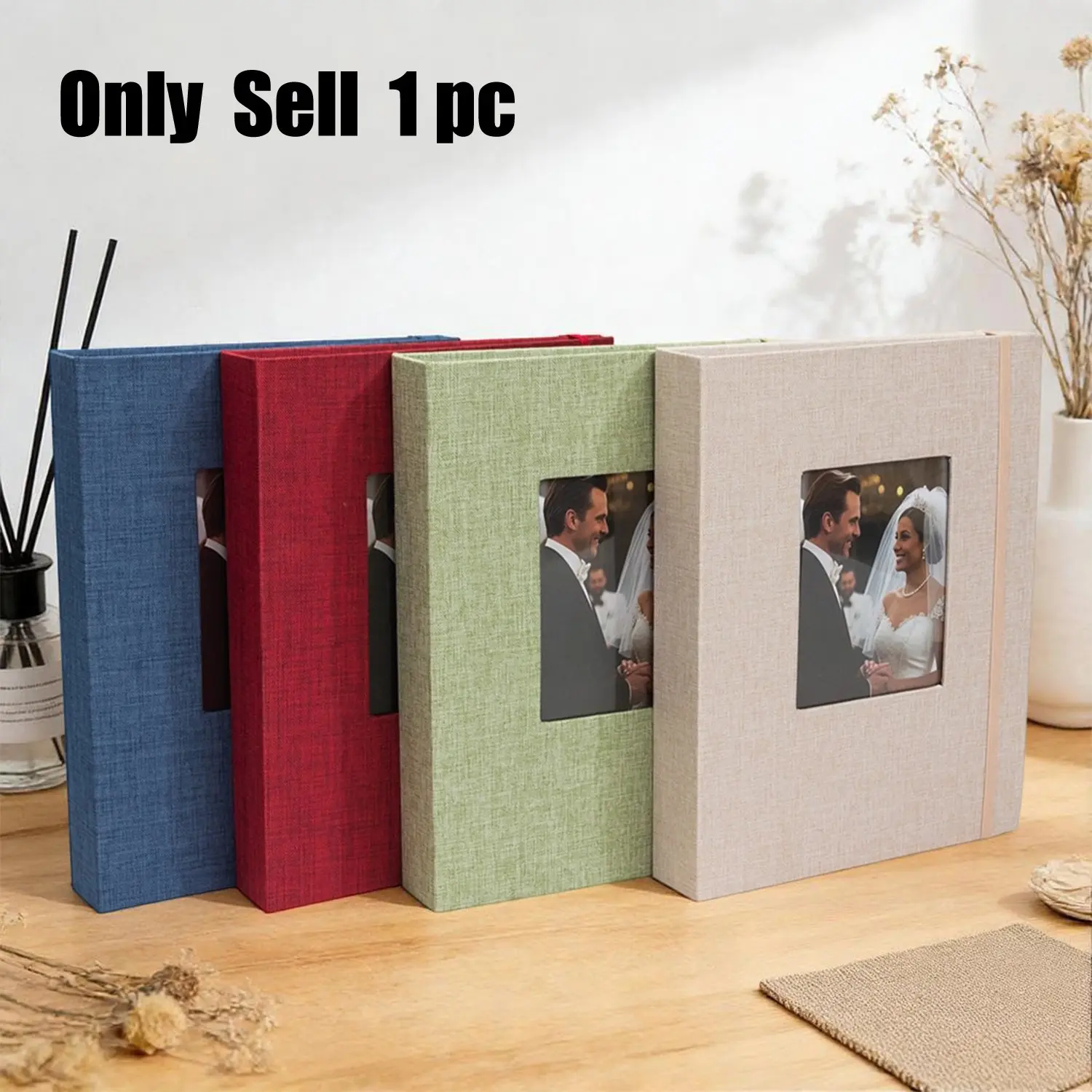 Vintage Linen Photo Album, Decor, Holds 80 Photos, Hard Cover, Transparent Pages, Ideal for Wedding Guest Book, Anniversary, Family Memories