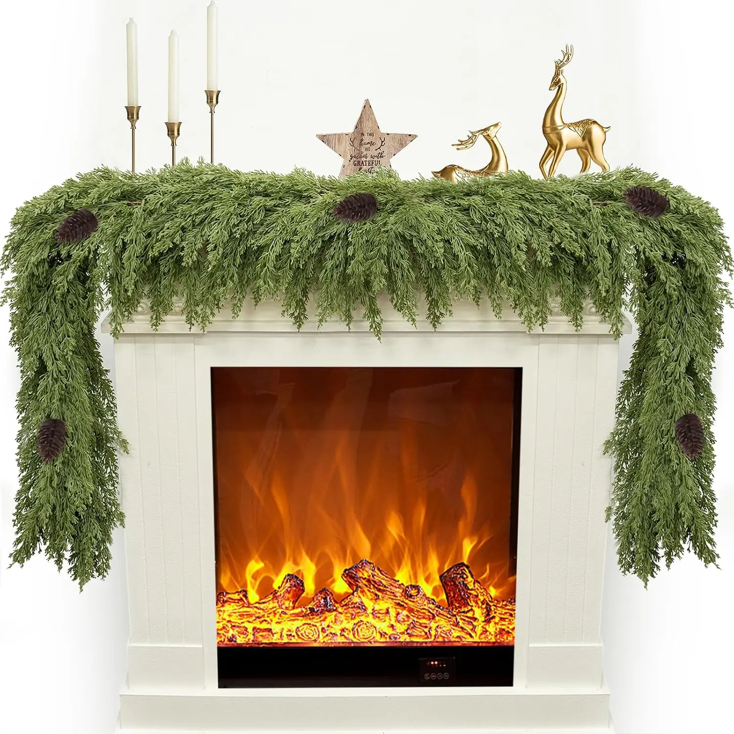 6FT Artificial Cedar Christmas Garland for Mantle Christmas Decorations Real  Realistic Greenery Faux Pine Garlands for Xmas  Decoration  Winter Indoor Outdoor Garland Door Decor