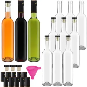12 Pack 16oz Clear Glass Bottles with T-top Cap and PVC Shrink Capsules, 500 ml Empty Home Brewing Wine Bottles for Sparkling Wine, Juice, Kefir, Kombucha, Beverages