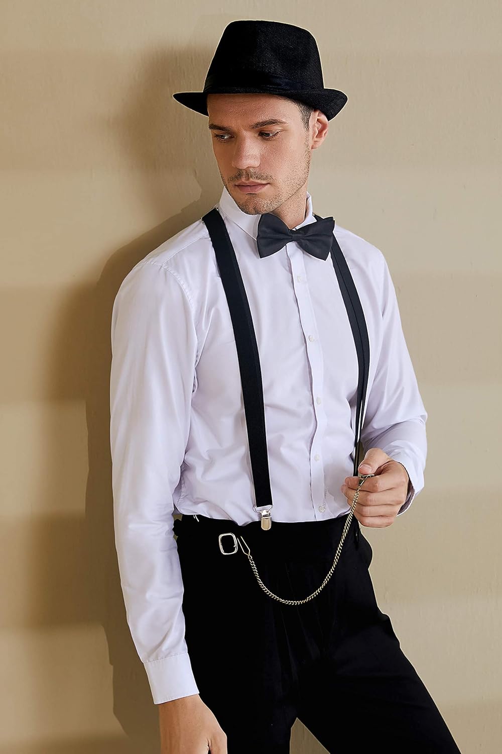1920s Men's Gatsby Gangster Cotton Fabric Accessories Set - Panama Hat, Suspenders, Bow Tie for Prom, Opera, Anniversary, Pageants, White Set, Vintage 1920s Men's Gatsby Gangster Cotton Fabric Accessories Set - Panama Hat, Suspenders, Bow Tie for Prom, Opera, Anniversary, Pageants, White Set, Vintage
