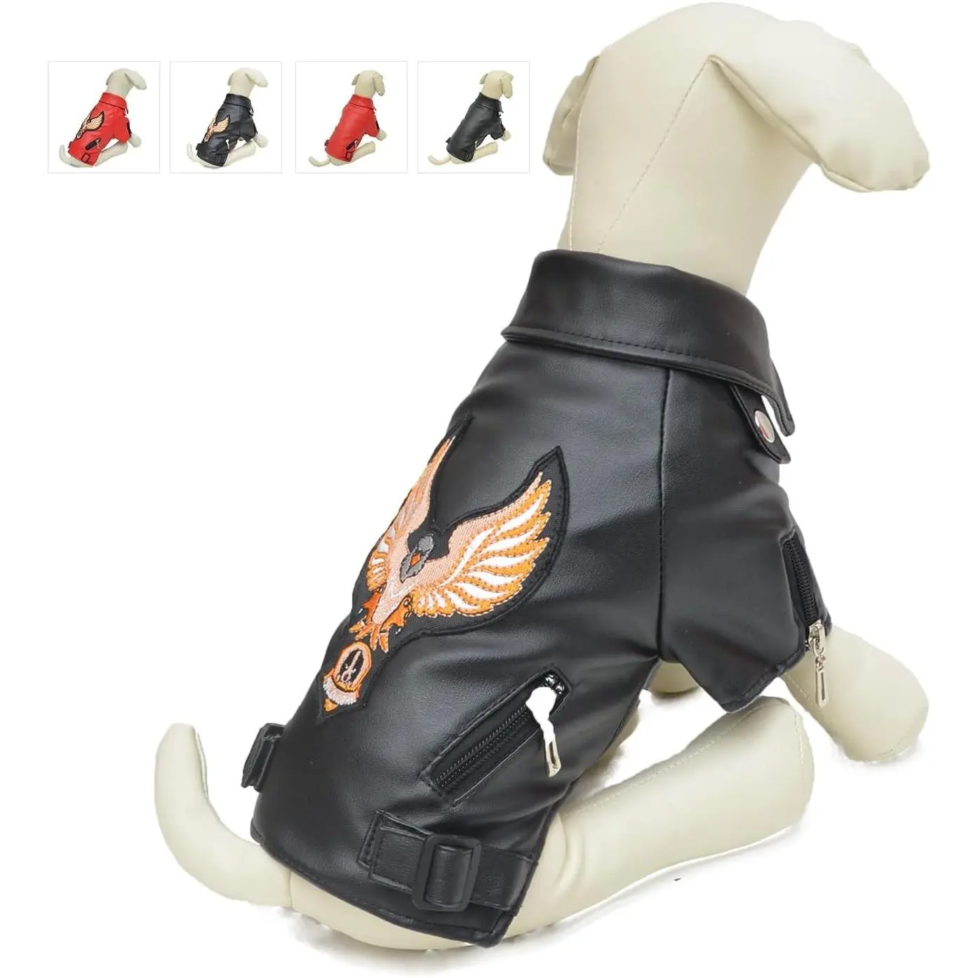 Cool Dog Leather Jacket, Warm Coats Dogs Windproof Cold Weather Coats for Large Medium Small Dogs with Eagle Embroidery Black XL