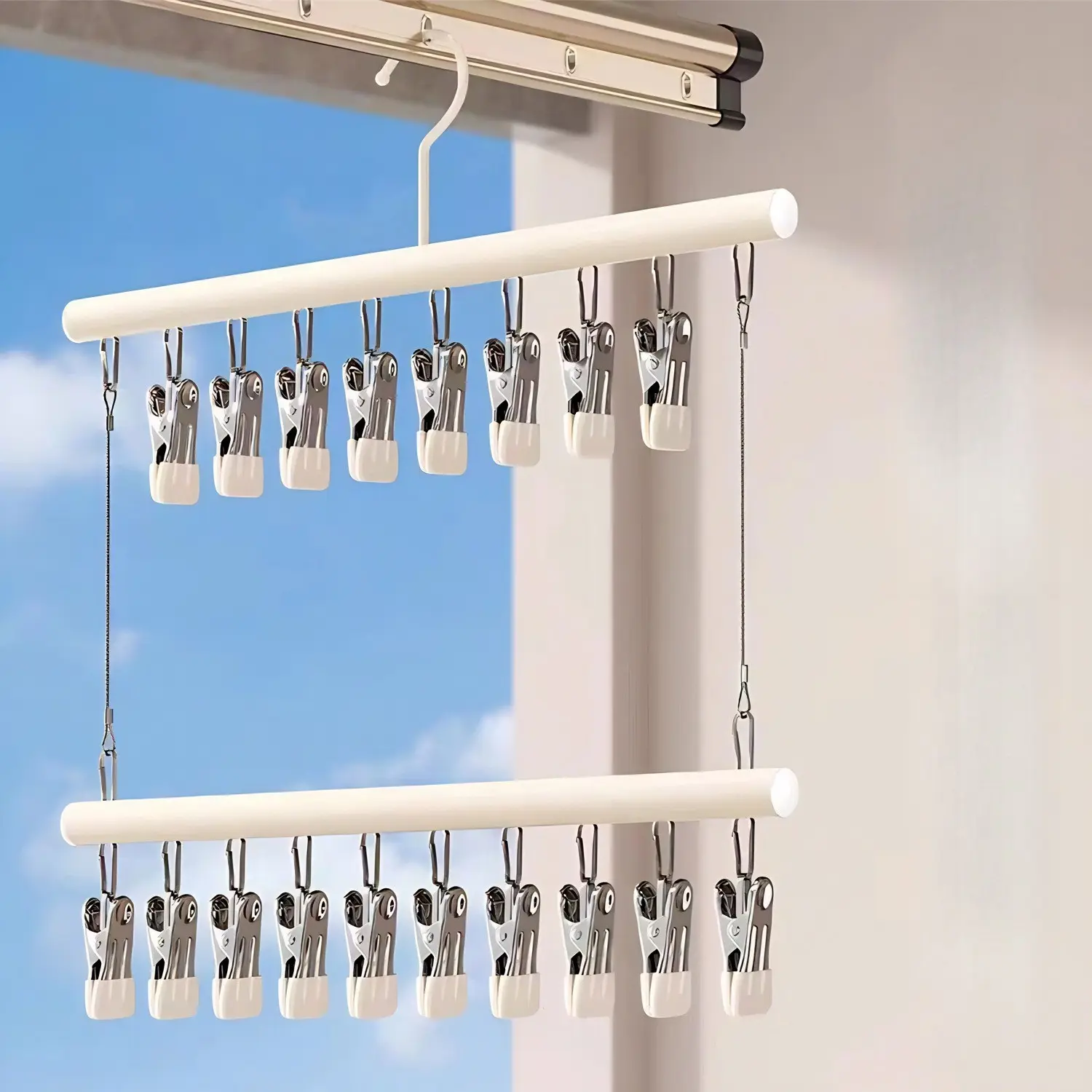 1/2/4pcs Stainless Steel Double Layer Hanger with Clips, Space-Saving Clothes Organizer, Durable Metal Design, Efficient Closet Management