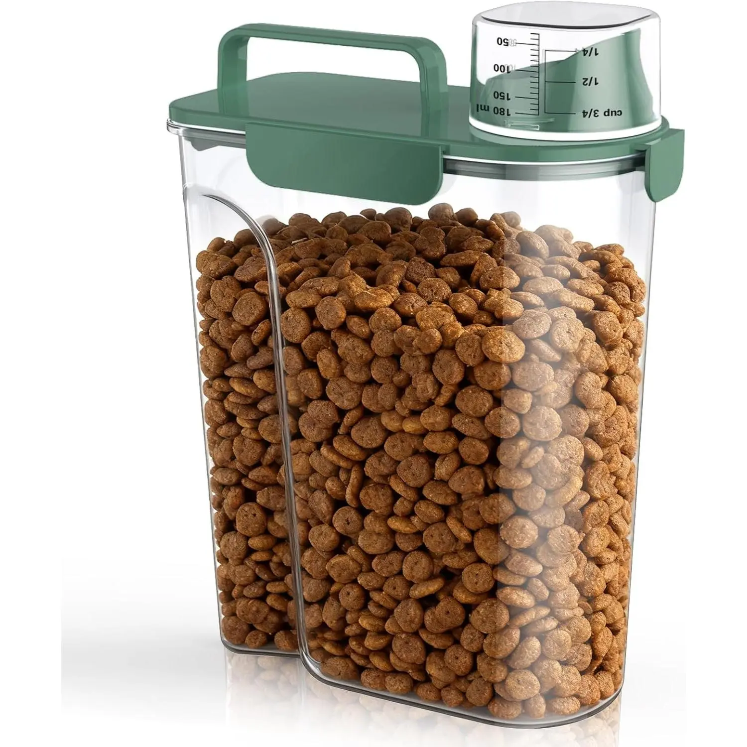 Dog Cat Food Storage Container, 5-7Lbs Pet Food Containers, Airtight Cat Food Container with Portable Handle & Measuring Cup, Small Animal Dry Food Dispenser for Dogs, Cats and Birds Green