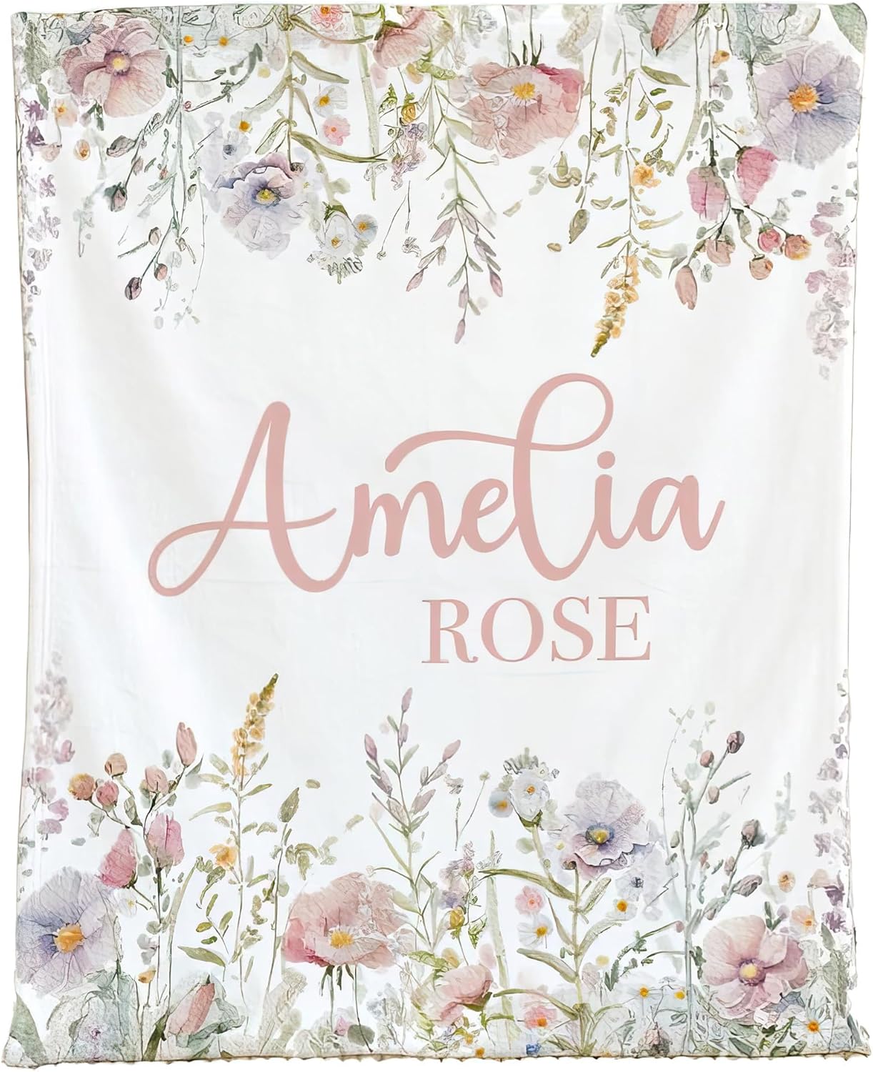 Wildflower Personalized   Blankets for Girls Customized Name Blanket for   Girl Swaddle - Soft Minky Fleece Sherpa Material