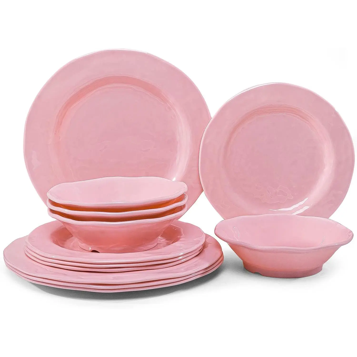 Dishes Melamine Dinnerware Sets, 12 count Kitchen Plates and Bowls Dinnerware Sets, Lightweight,  Melamine Dishes for Girls, Valentine's Day, Mother's Day.