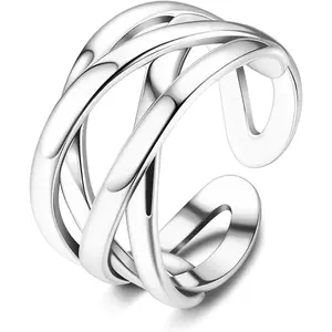 925 Sterling Silver Celtic Knot Rings Open Knuckle Rings for Women Adjustable Thumb Finger Rings Minimalist Cross Line Band Rings