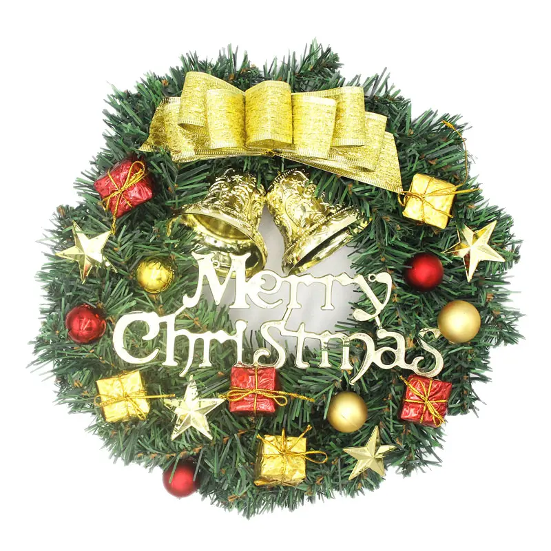11.8in Artificial Pine Christmas Front Door Wreath, Red Gold Ornament Xmas Wreath with Bells Pinecones Bow, Holiday Window Display Prop, Indoor Outdoor Christmas Wall Hanging Decoration