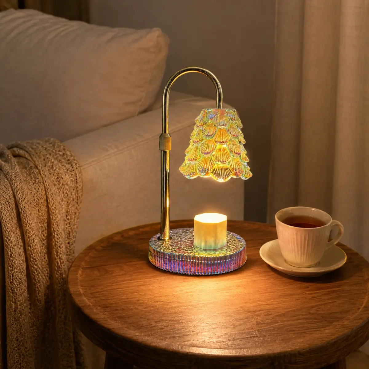 Golden Glow Tree Height-Adjustable Electronic Candle Holder Warmer Lamp with Timer, Dimmable Lighting, Decorative Glass Jar Wax Melter, 2 Bulbs Included - Elegant Accent Light Gift for Bedroom, Home Decor