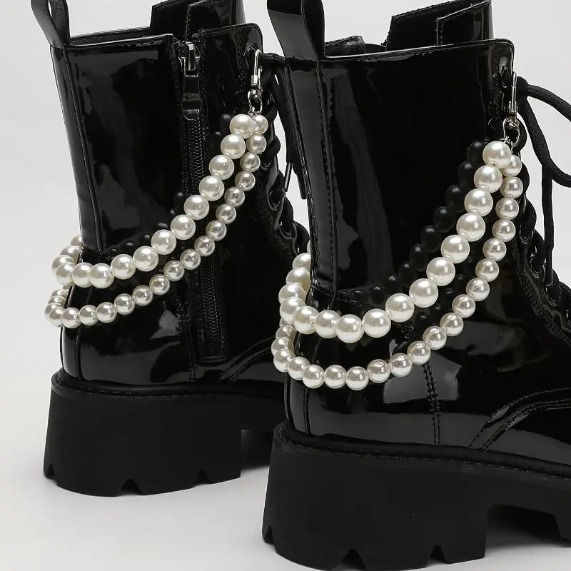 Women's Elegant 2-Pack Classic Faux Pearl Boot Charm Chains - Removable Plastic Pearl Clips, Decorative Accessories for Ankle Boots, High Heels, Christmas, Valentine's Day, Sports & Outdoor Use for Shoe Lovers