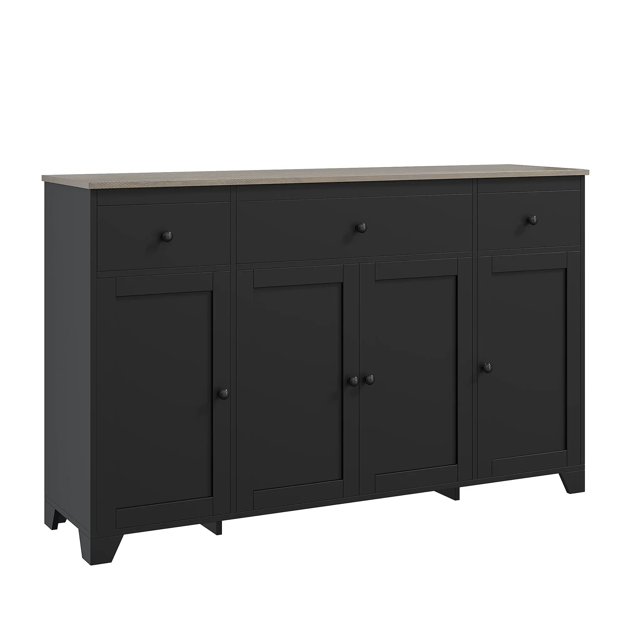 Minimalist 55" Sideboard Buffet Cabinet – 3 Drawers & 4 Doors, Adjustable Shelves, Ample Entryway Storage Console for Kitchen, Dining Room, Living Room, Coffee Bar