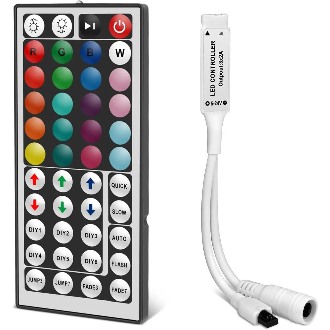 44  IR  LED Controller for 4PIN RGB LED Strip Lights | IR Remote Controller, 20 Colors and 5 Dynamic Modes, Adjustable Brightness & Speed for 4PIN RGB LED strip lighting, DC5V-24V