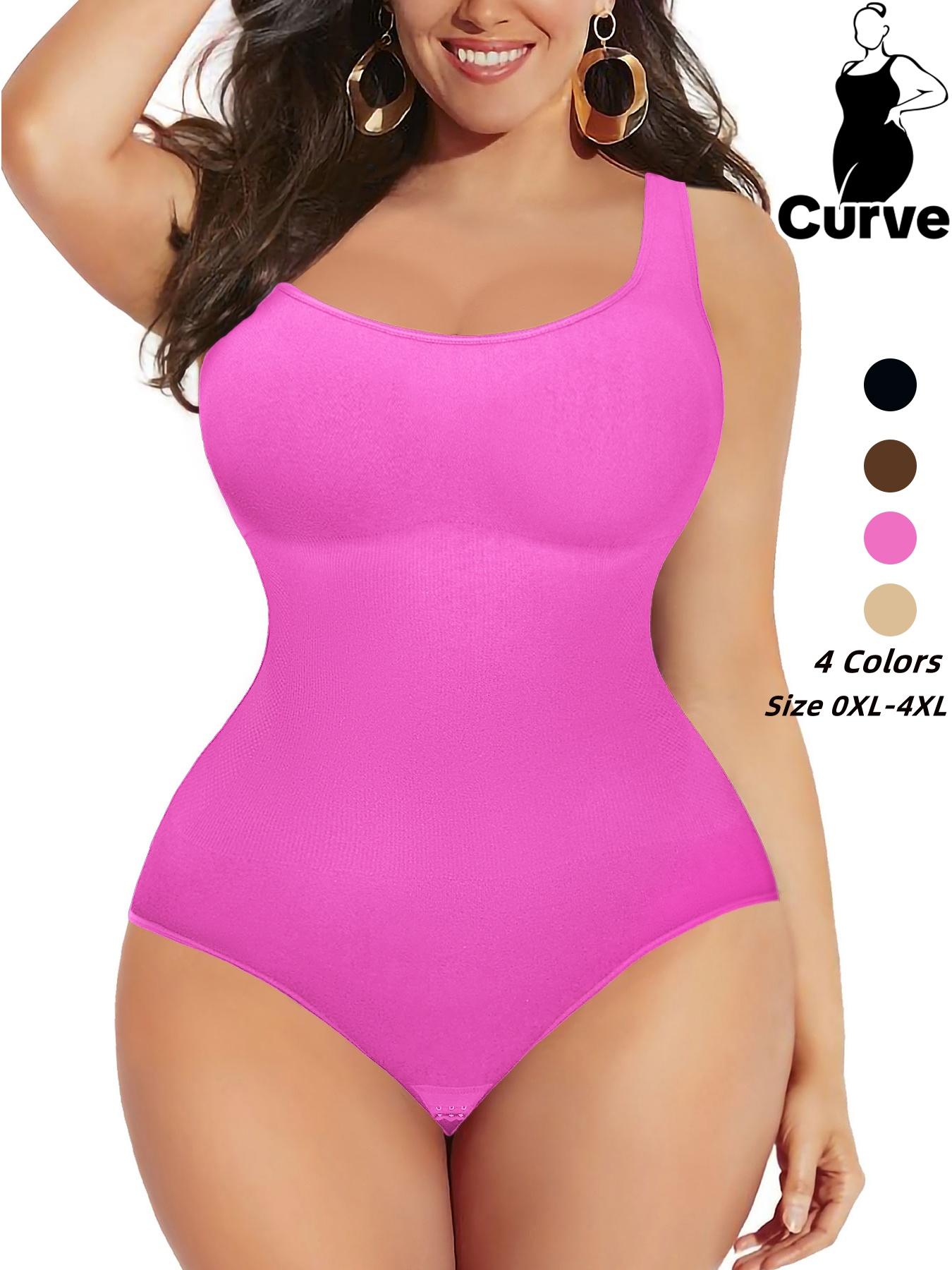 Plus Size Solid Scoop Neck Shapewear Tank Bodysuit, Casual High Stretch Comfy Breathable Shaper, Built In Shaper, Women's Shapewear for All Seasons