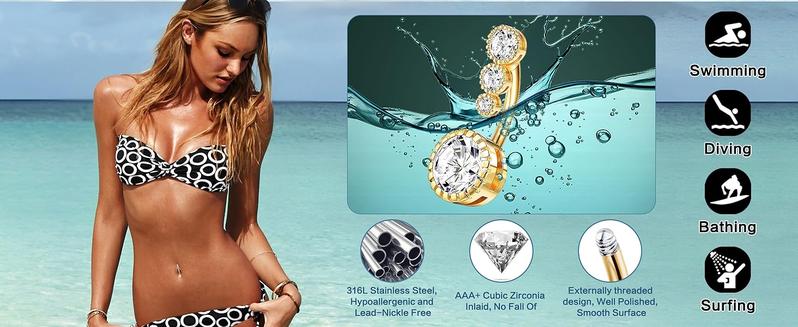 ZELORES 10 Pieces Of 14G Belly Button Ring Stainless Steel Opal CZ Navel Piercing Belly Rings for Women Clicker Dangle Belly Button Piercing Jewelry Silver Gold